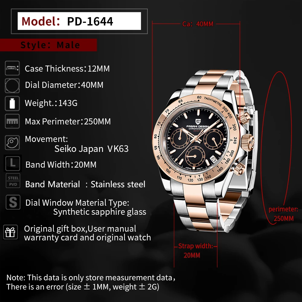 PAGANI DESIGN Fashion brand quartz men automatic date watches diving 100M men sport chronograph sapphire glass casual watch VK63