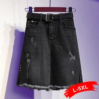 plus size fringe tassel hem casual black short jeans skirts 5xl summer studded frayed a line mini denim skirt with belt free 90s