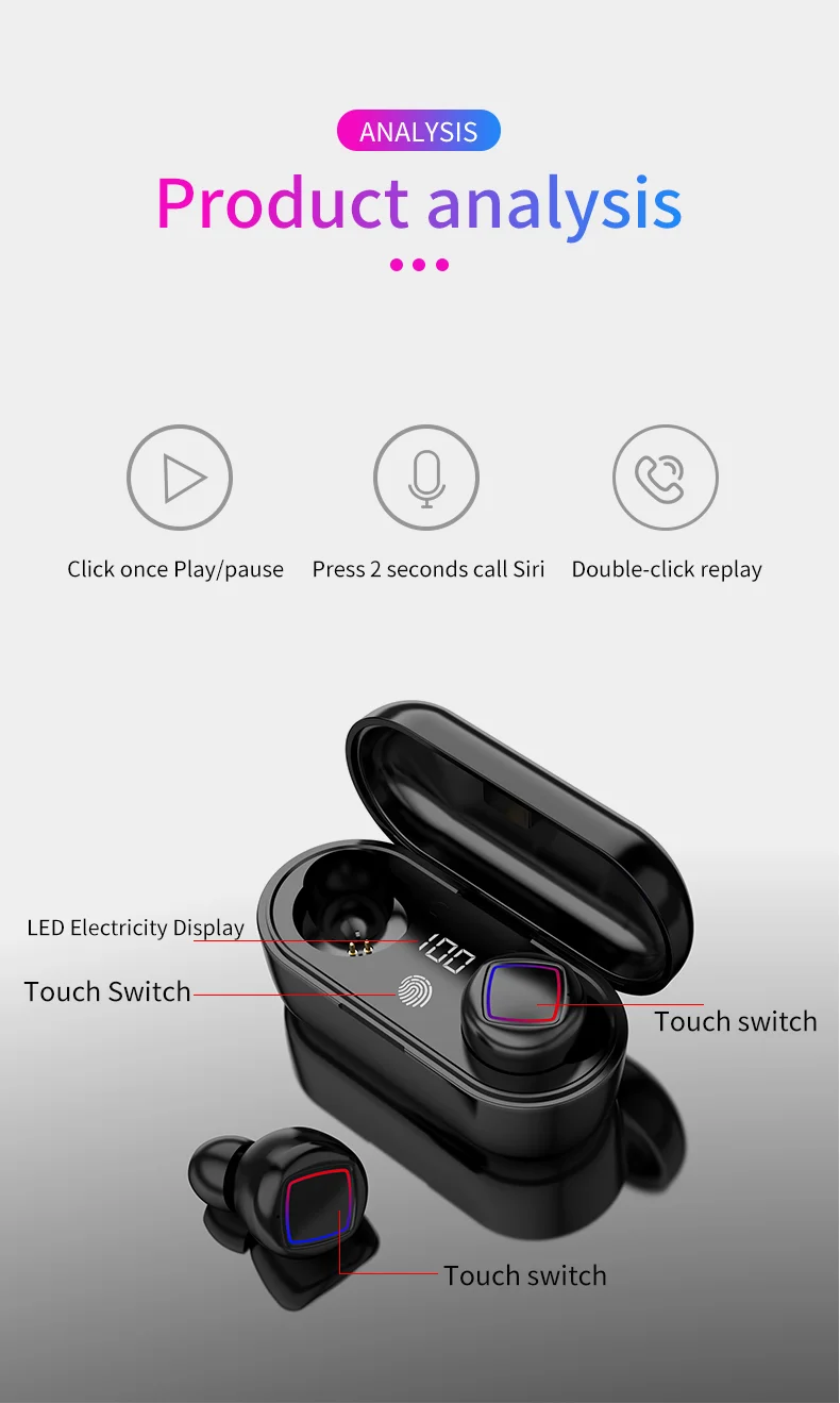 CALETOP Bluetooth 5,0 беспроводные наушники светодиодный дисплей IPX6 водонепроницаемые наушники с микрофоном Handsfree 400 мАч зарядный чехол