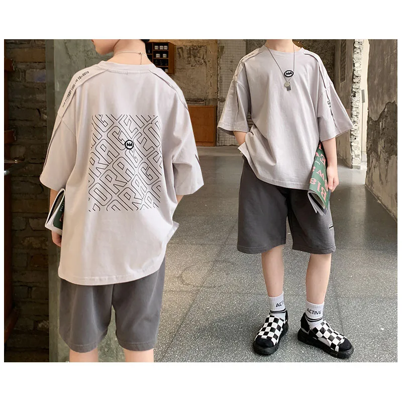

New Summer Boy Suit Children Fashion Solid Color T-Shirt Shorts Boy Suit Cotton Casual Sports Suit Children Sports Suit