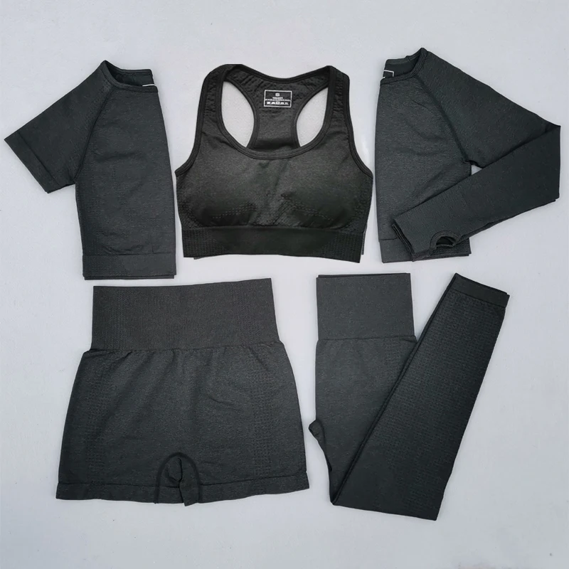 

2/3/5PCS Women Vital Seamless Yoga Set Workout Sportwear Gym Clothing Short/Long Sleeve Crop Top High Waist Leggings Sports Suit