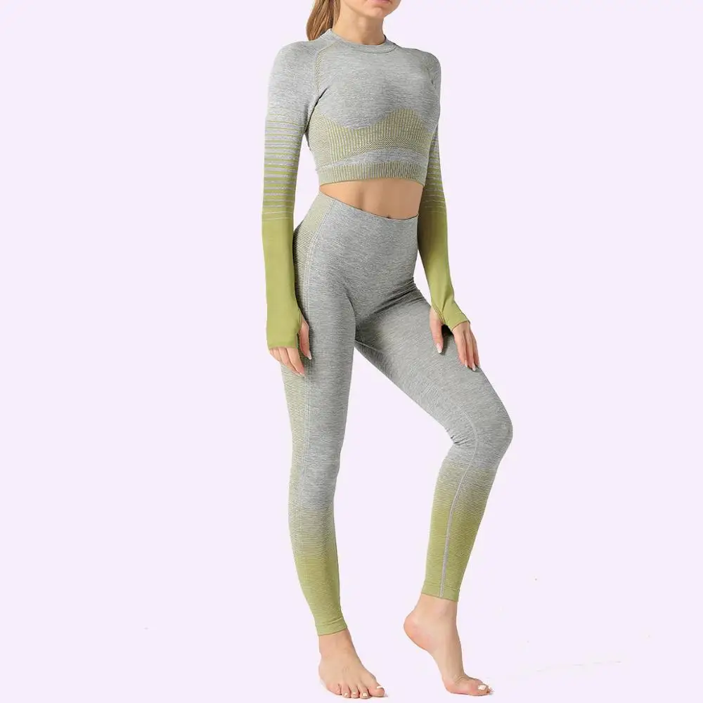 

Seamless Women Yoga Set Long Sleeve Top High Waist Belly Control Sport Leggings Gym Clothes Seamless Sport Suit canbe alone buy