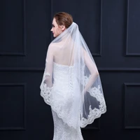 elegant wedding accessories with appliques tulle mid length lace edge bridal veils1 meters hair accessories