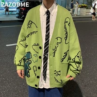 ZAZOMDE 2021 Oversized Cardigan Knitted Sweater Streetwear Loose Male Top Coat 2021 Hip Hop Sweater Cartoon Pattern Pullovers