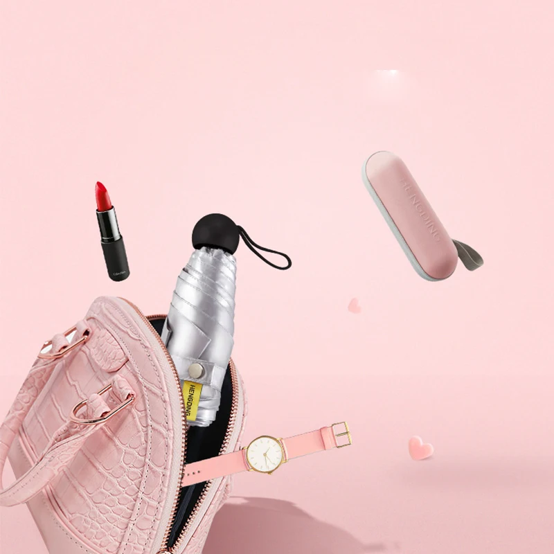 Женский мини зонтик Lydia серебристый от солнца из титана с защитой ультрафиолета и