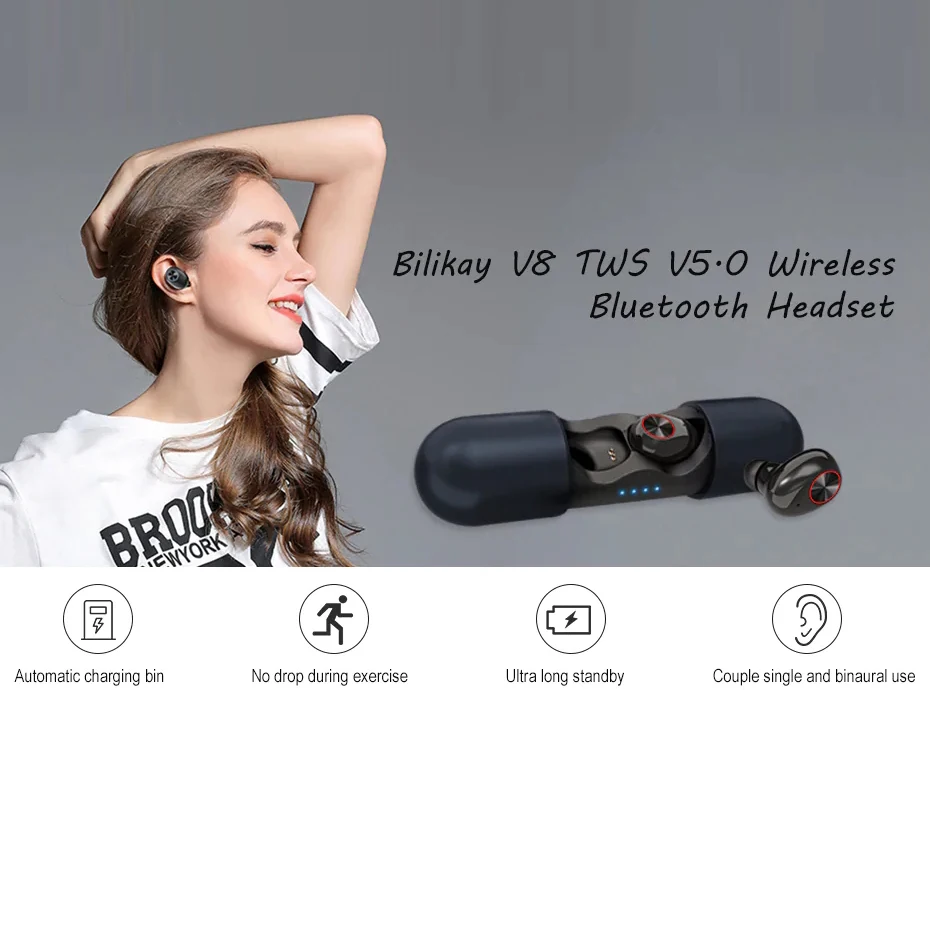 TWS V8 мини bluetooth-гарнитура наушники с зарядной камерой без задержки HD вызов