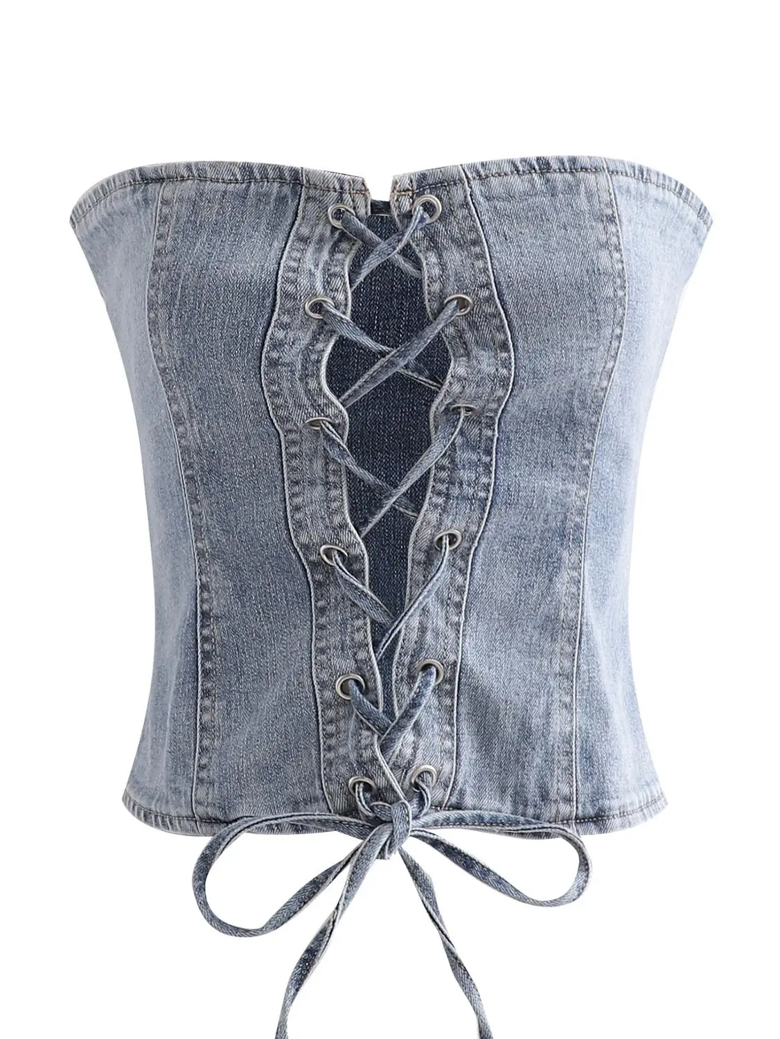 

Женский сексуальный Летний джинсовый топ на шнуровке