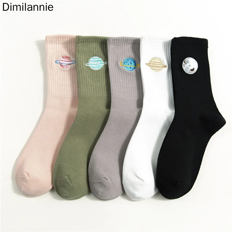 Новинка сезон осень-зима женские носки с японским рисунком вышивкой планета