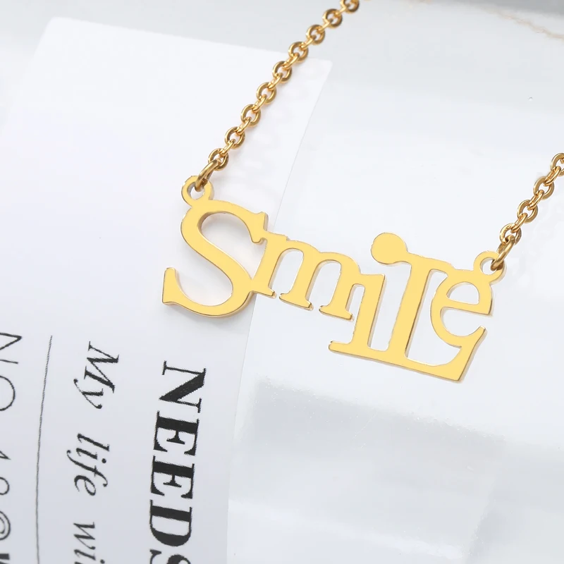 Ожерелье с надписью SMILE из нержавеющей стали кулон Smile ювелирное изделие золотого