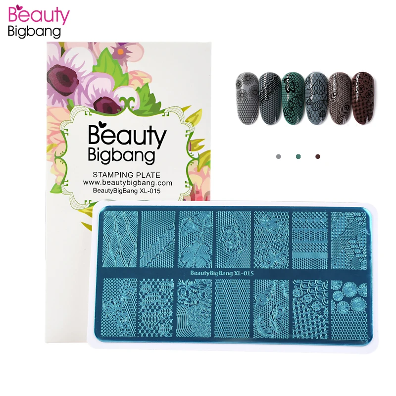 BeautyBigBang штамповочные пластины кружева цветок печать изображения дизайн ногтей инструменты для DIY ногтей Нержавеющая сталь штамповки пластины XL-015
