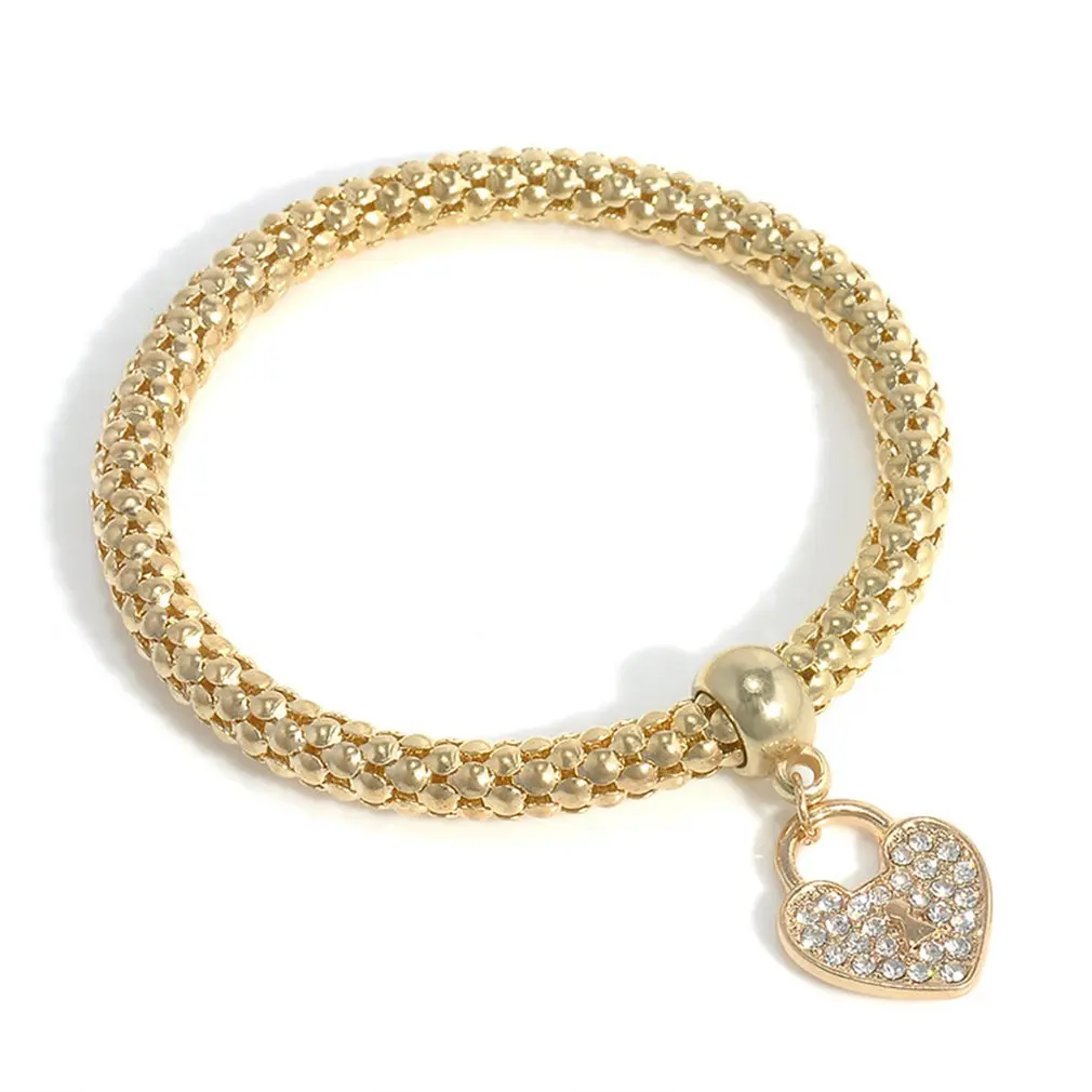 Модный браслет из сплава блестящие стразы подвеска в виде сердца эластичный