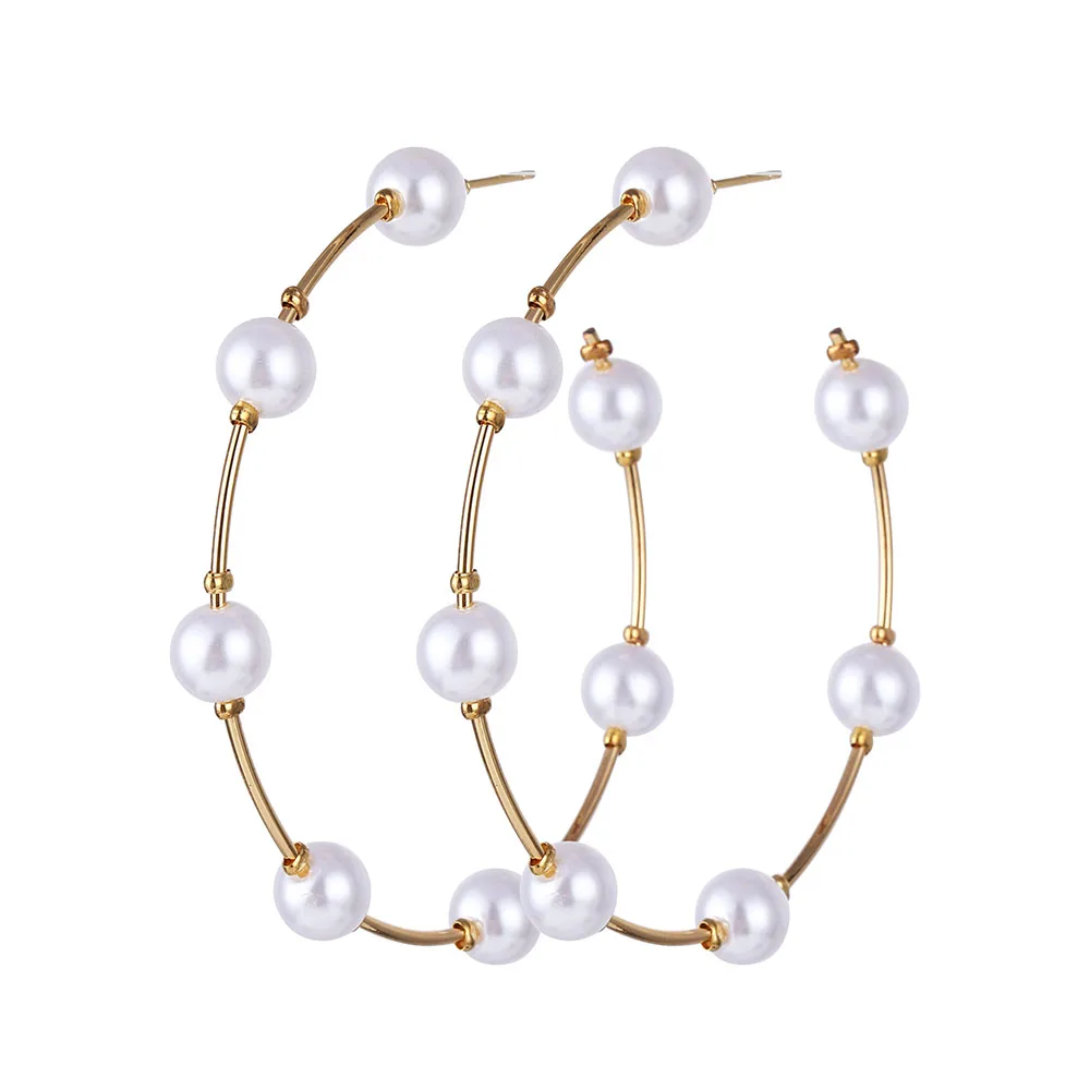 TOMTOSH Gold Circle Pearl Hoop Earrings For women Silver Large Huggie Round Big Ear Rings fashion jewelry accessories Gift - Окраска металла: FCS0812-4