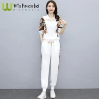 leisure suits female spring summer autumn 2021 new fashion loose brim minus age sports two piece beam foot trousers