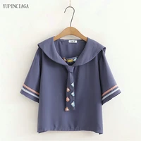 2021 summer t shirt women harajuku japanese preppy style sailor collar color buckle tie femme short sleeve t shirts 2116930