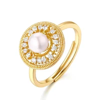 ly 925 sterling silver freshwater pearl high quality zircon 9k gold elegant trendy fashion retro ring for women jewelry gift