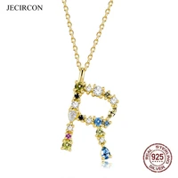 jecircon 925 sterling silver letter a to z colorful zircon pendant necklace european luxury alphabet chain necklace for women