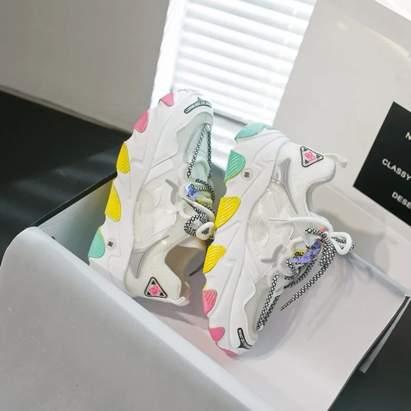 Ulzzang модные кроссовки женские желтый плотная повседневная обувь на платформе