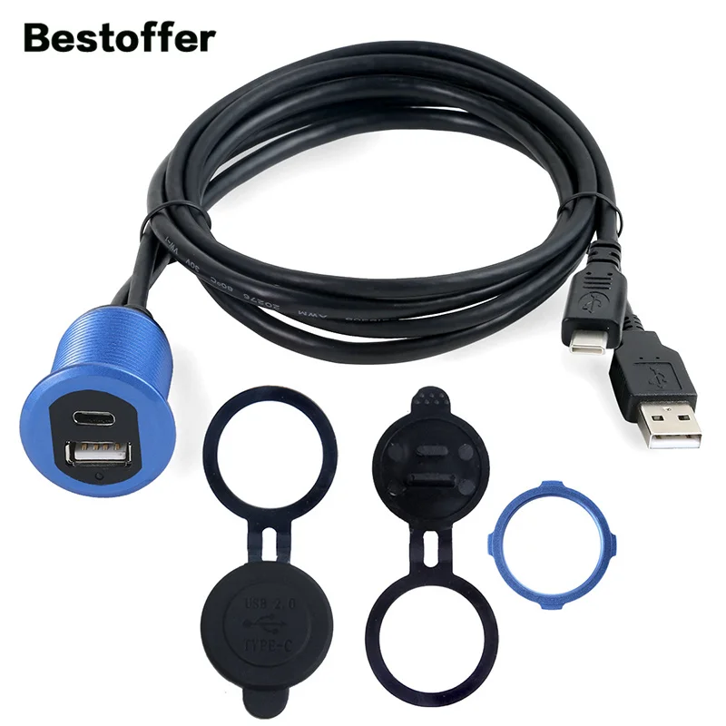 

1 Meter LED Light Type-C 2.0 to USB 2.0 Male to Female AUX Car Mount Flush Waterproof Cable