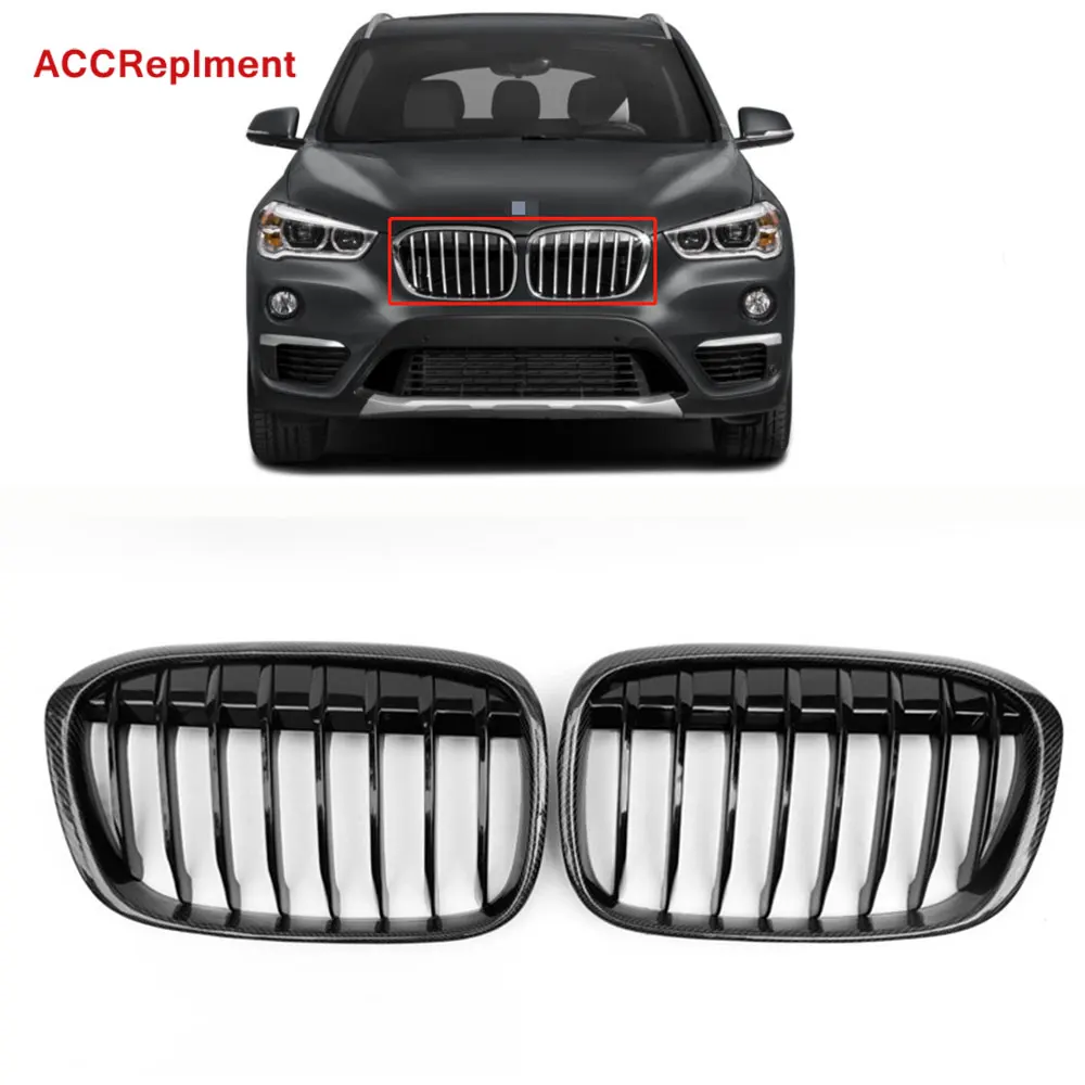 

Передний бампер решетка гриль Одиночная двойная планка для BMW X1 F48 F49 2016-2020 углеродное волокно триколор черный