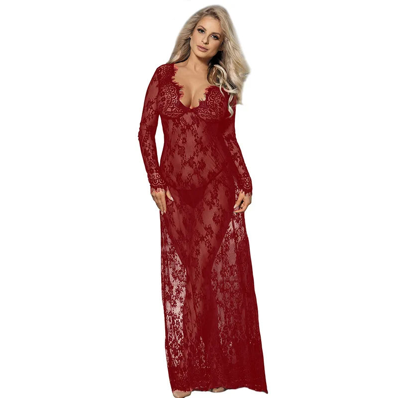 

Sleepwear Nightgown Sexy Lingerie European And American Underwear Nightdress Lace Long Perspective Skirt Spot Amazon 80497