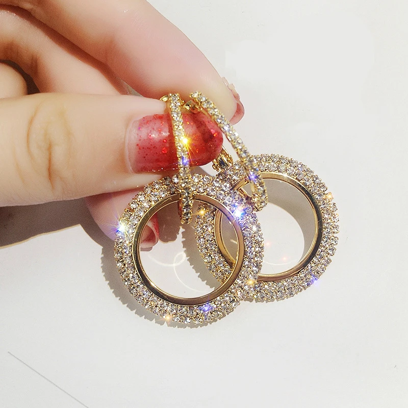 

Корейские серьги, Модная бижутерия, эффектные серьги, поп-шоу, тонкие круглые серьги с кристаллами для женщин, оптовая продажа
