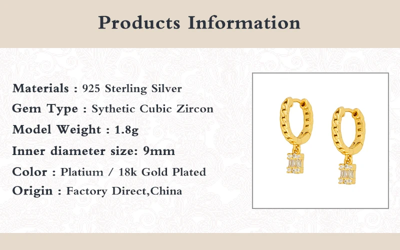 

GS INS Style Luxury Huggie Earrings Square Zircon Pendant Hoop Earring For Women 925 Sterling Silver Piercing Fashion Jewelry