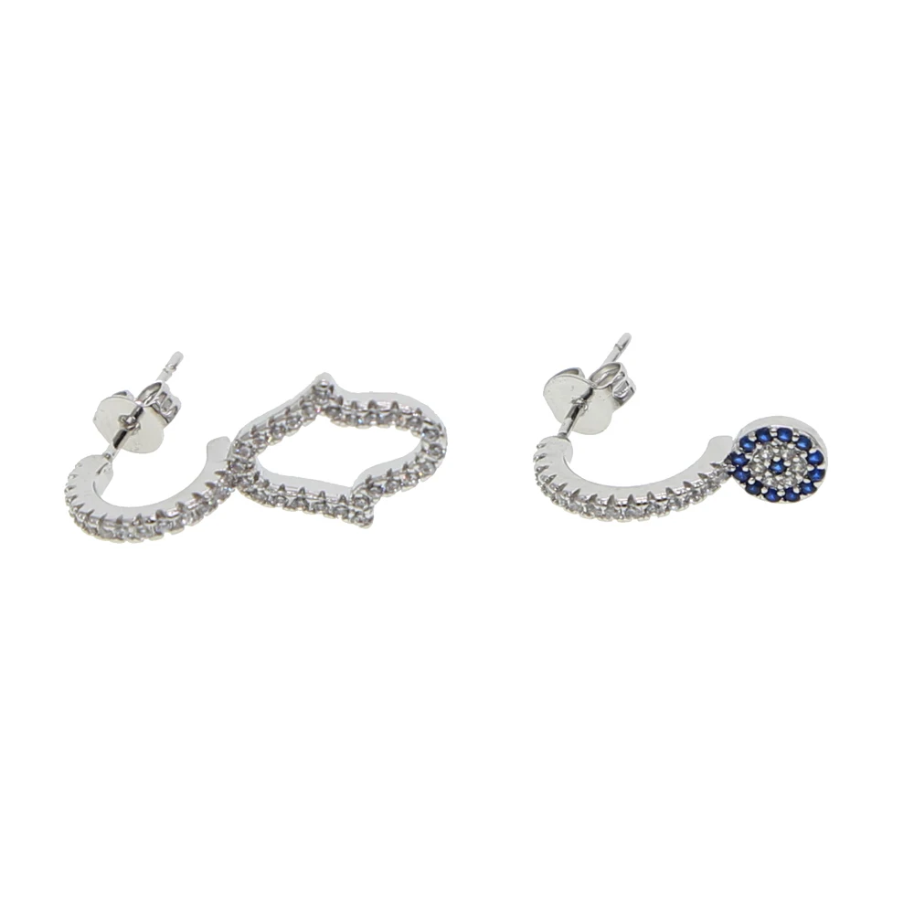 Новый тонкий Турецкий Дурной глаз хамса для рук асимметричные серьги Femme Стразы cz