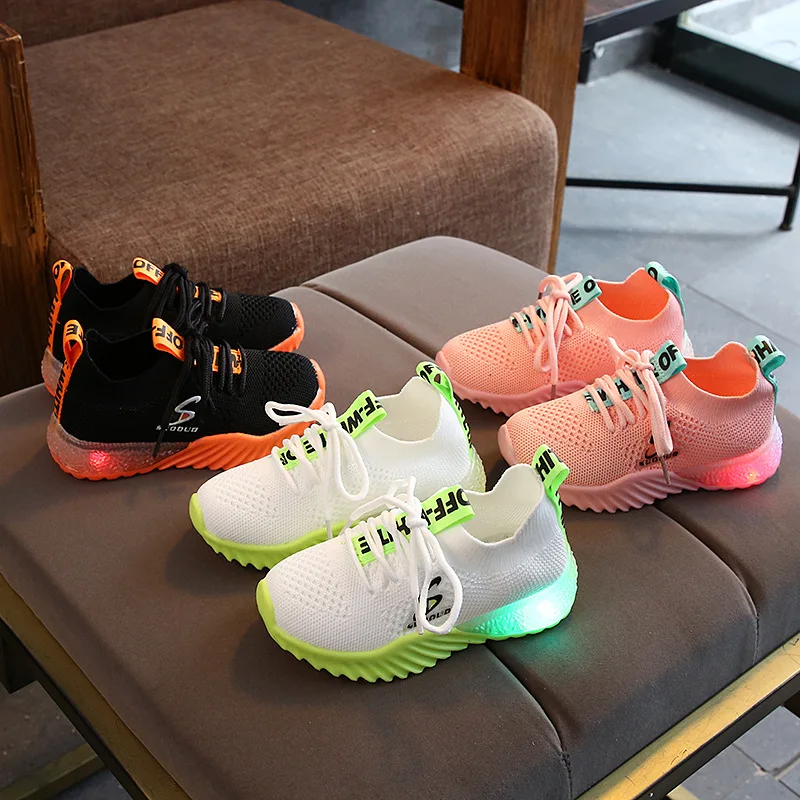 

2021 Baby Glowing Sneakers with Light Autumn New LED Luminous Casual Scarpe Boys Girls Toddler Breathable Mesh Kids Sports Shoes
