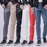 idopy mens faux leather pants stretchy slim fit office business casual summer thin pu leather trousers for male