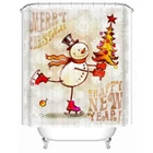 Занавеска для душа с принтом лыжного снеговика и рождественской елки, декоративная занавеска для ванной из полиэстера, водонепроницаемая с крючками