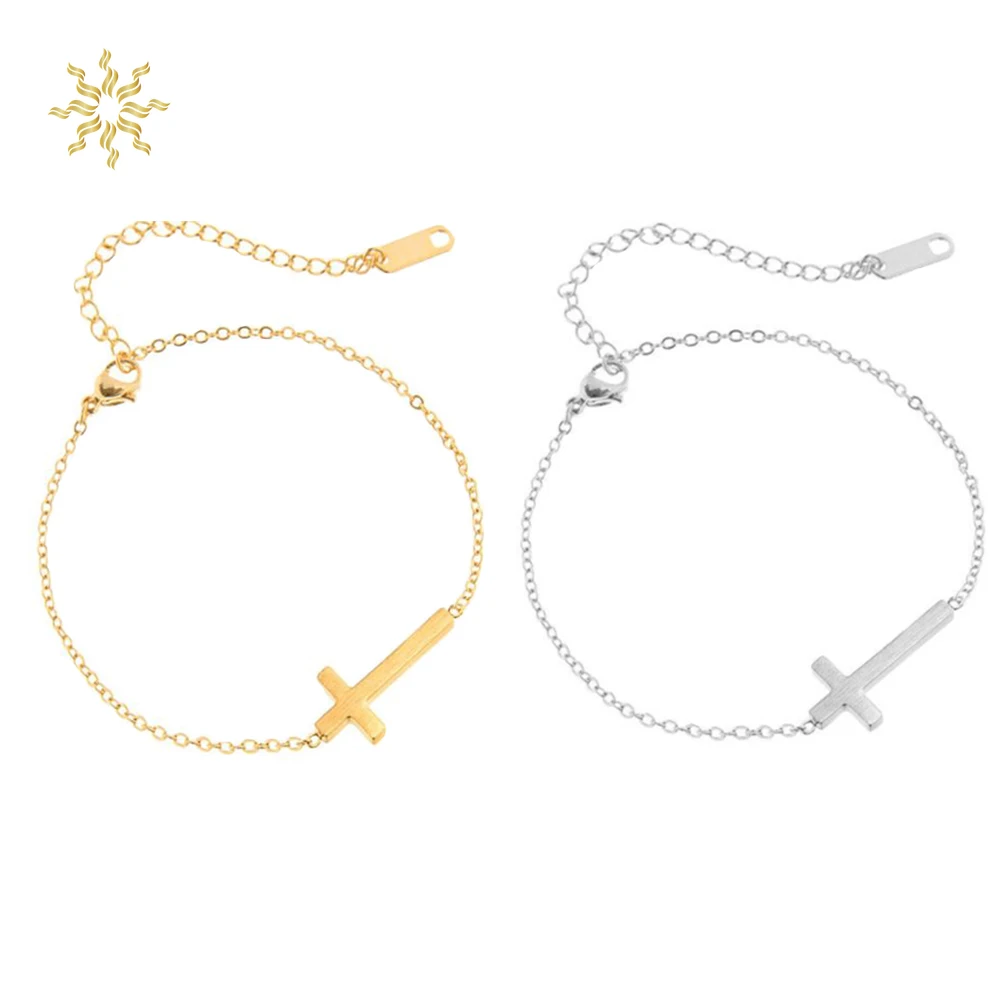 

Crucifix Jesus Christian Horizontal Sideways Cross Bracelets for Women Men Stainless Steel Gold Silver Color Bridesmaids Gift