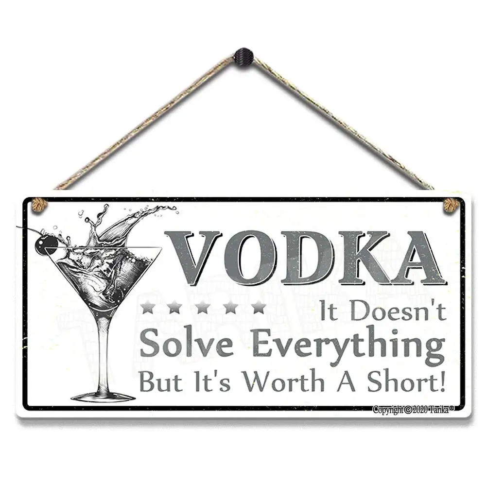 Водка Тарика не решает все, но стоит короткого деревянного вида 5 х10 дюймов, украшение в стиле ретро, художественный подвесной знак для дома