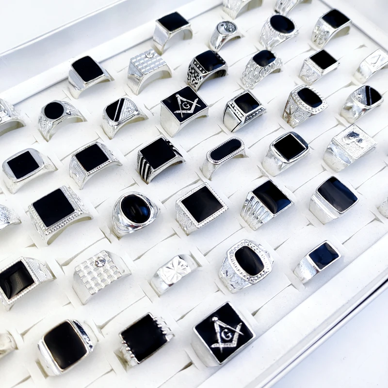 50 шт. / Партия винтажное готическое кольцо с черной глазурью квадратное для