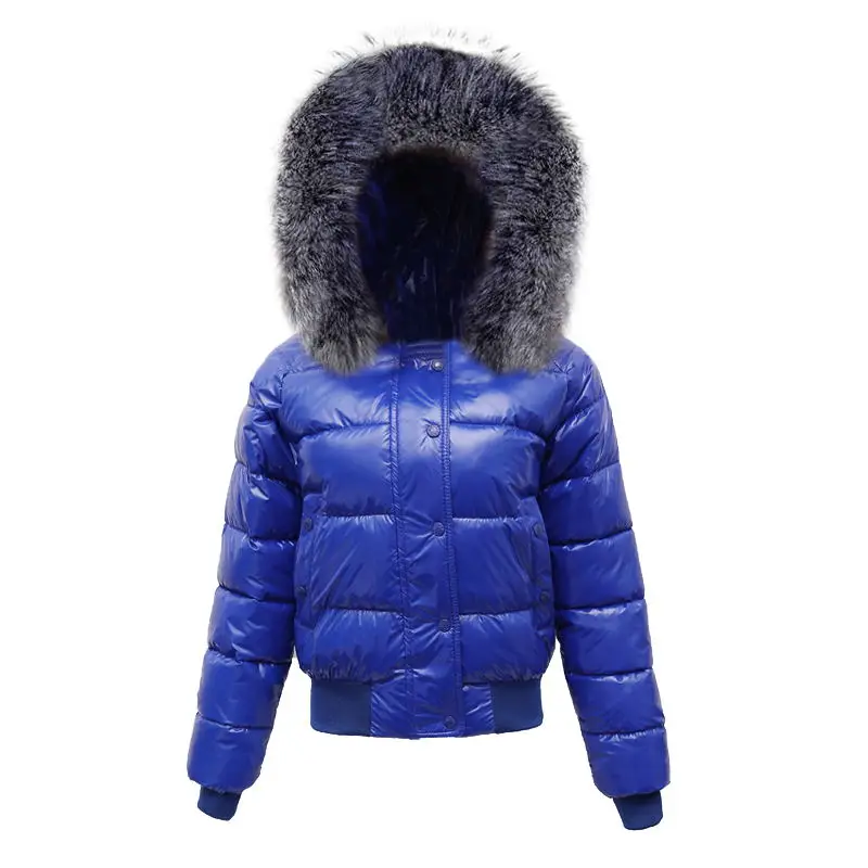 blue 1 Новинка, женская зимняя куртка с капюшоном, меховой воротник, Женская Базовая куртка, короткая верхняя одежда, зимнее теплое водонепроницаемое пальто, chaqueta mujer - Цвет: blue 1