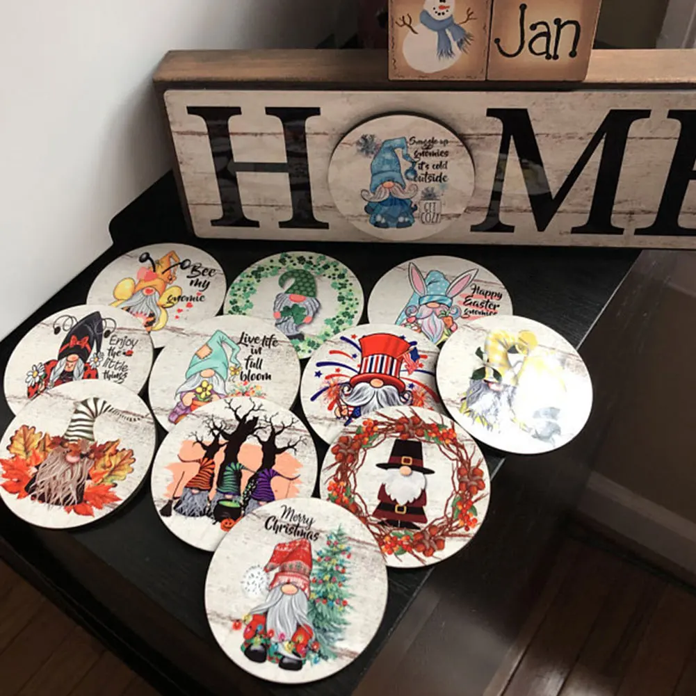 

Wooden Rounds Interchangeable Gnome Ornament For Wall Gift Festival Replaceable Front Door Porch Decoration Home Sign Bedroom