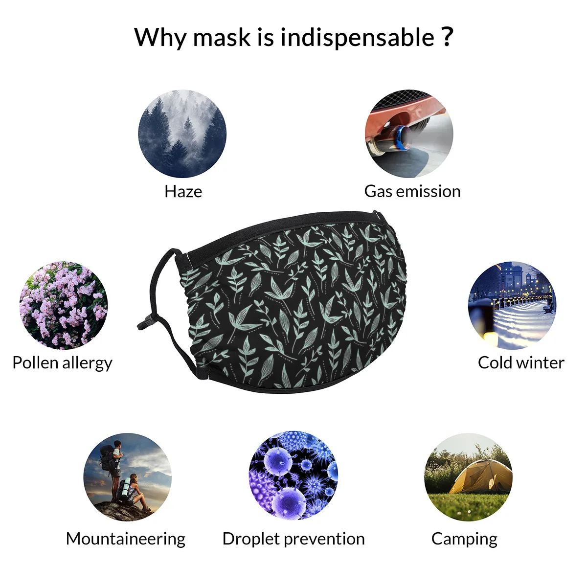 

Green Leaves Pattern Mask Washable Printed Mouth Face Mask Cotton Cloth Breathable Protection Cover Respirator for Unisex