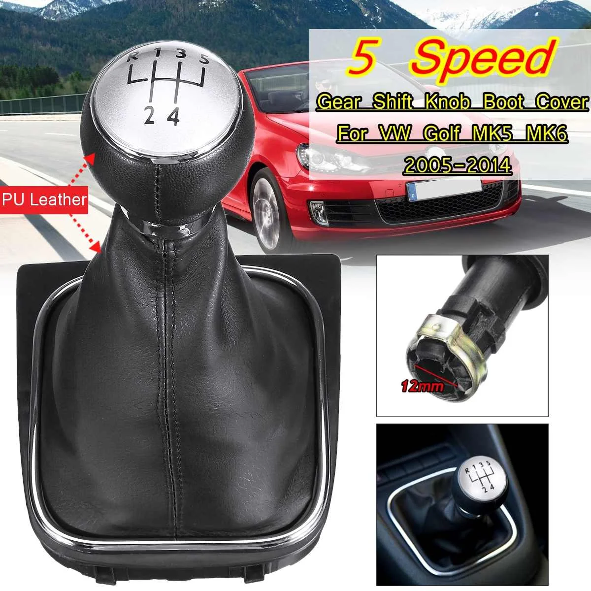 5 speed 5 6 Скорость кожаная ручка переключения рулевого механизма автомобиля палка Пылезащитный чехол для VW Golf MK5 MK6 Golf5 6 кролик Jetta MK6 2010 2011 2012 2013 - Название цвета: 5 speed