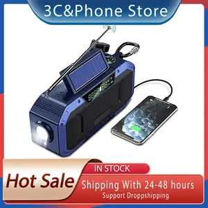 5000mah emergency hand cranked radio with led display sos alarm mobile phone charger am fm waterproof weather solar radio hot free global shipping