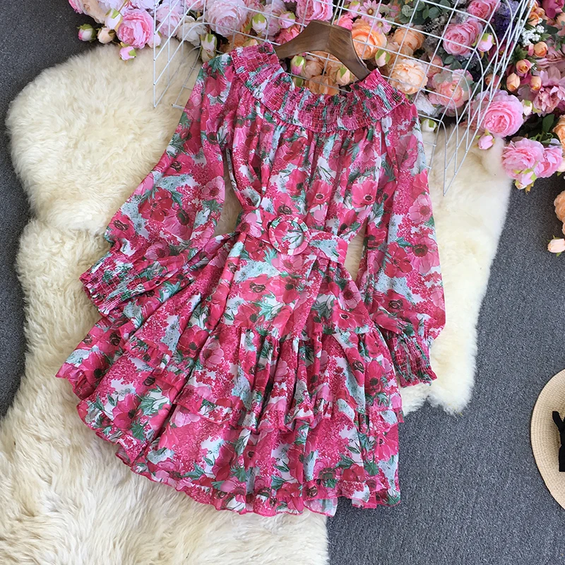 

VANOVICH Korean Japan Style Temperament Word Shoulder Puff Sleeve Floral Dress 2022 Spring and Summer New Dresses Women