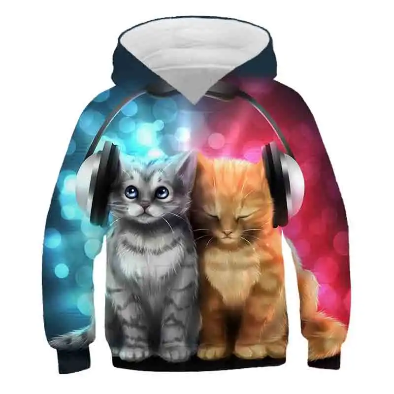 

2021 Animals cat cartoon hoodie boys girl sweatshirt kids autumn and spring Clothes kids fashion hoodies boys polyester costume