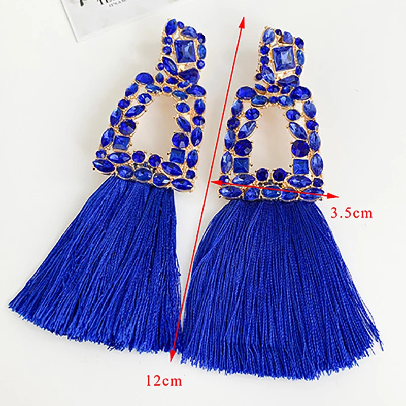 

ZHINI New 11 Colors Tassel Earrings for Women Bohemia Punk Geometrical Hollow Colorful Zircon Long Earring Statement Jewelry