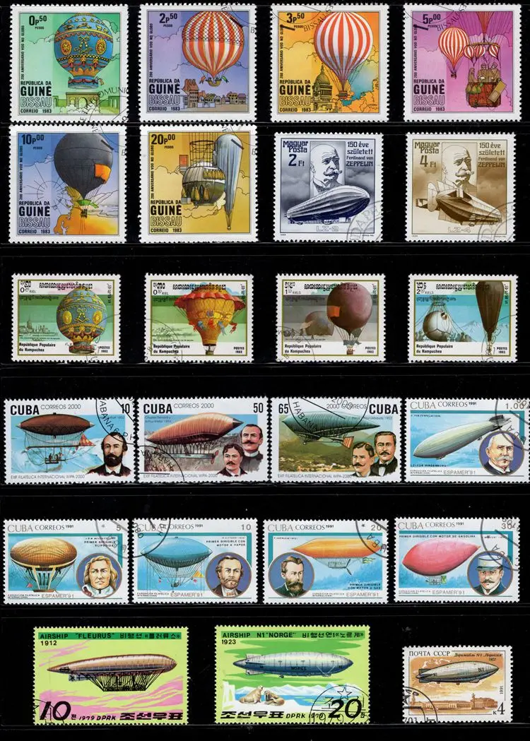 50 шт./лот воздушный шар Zeppelin дирижабль штамп все разные из многих стран нет