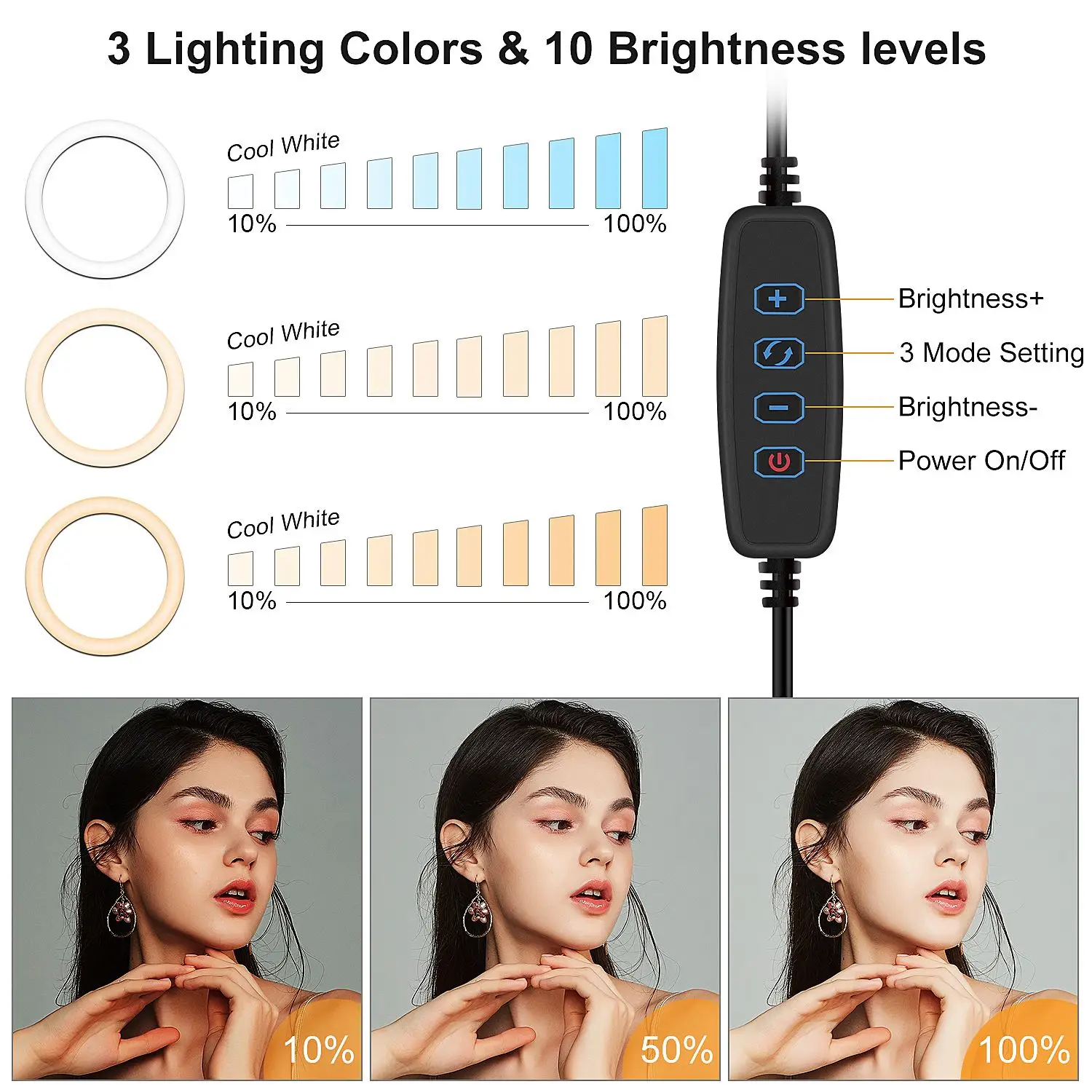 Светодиодный кольцевой светильник с регулируемой яркостью 10 дюймов штатив