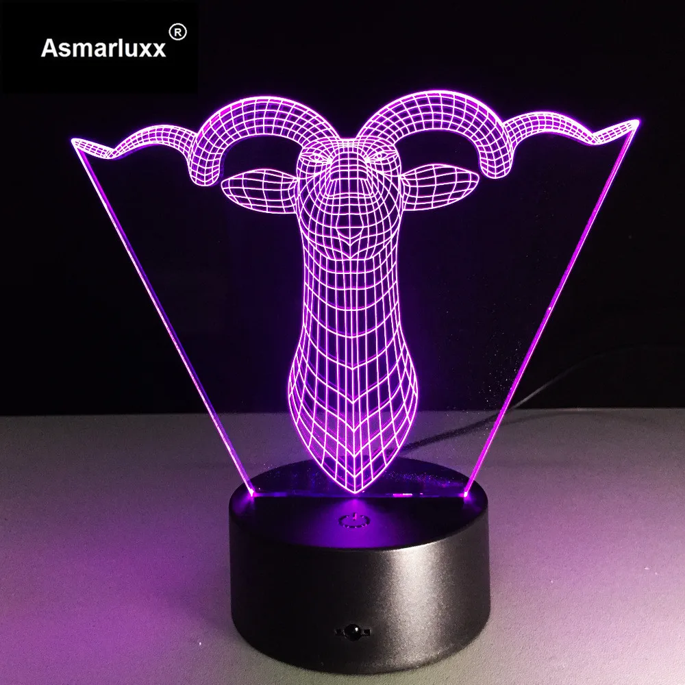 Abstract 3D Nightlight Deer Goat Creative Birthday Gift Lamp Novelty Led Usb 3d Luminaria Night Light Free Ship | Лампы и освещение