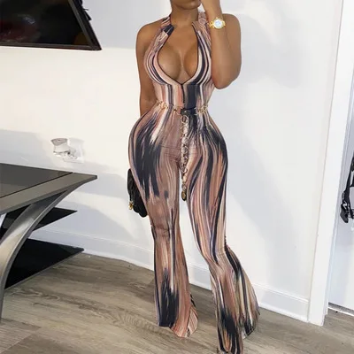 

Summer New Women's Fashion Sexy Sleeveless Neck Print Women's Long Jumpsuit