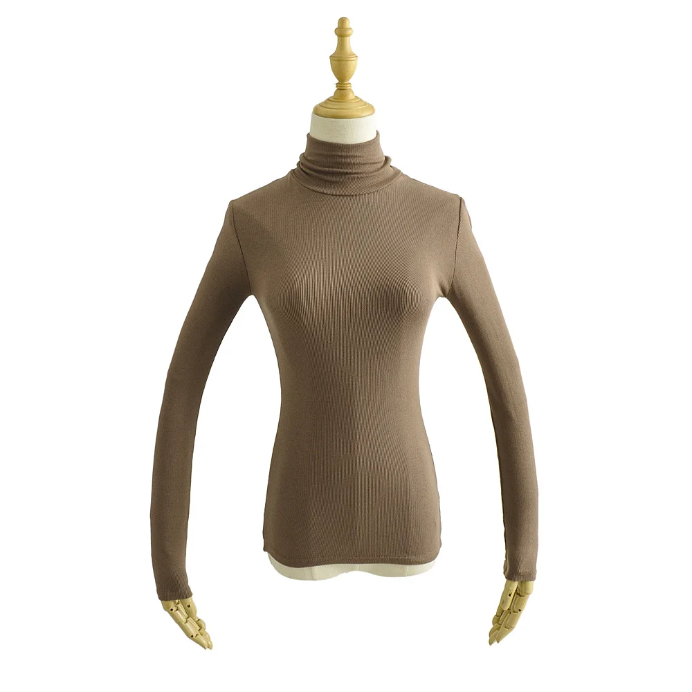 2020 Осень Зима повседневные трикотажные футболки в рубчик Топы Водолазка с