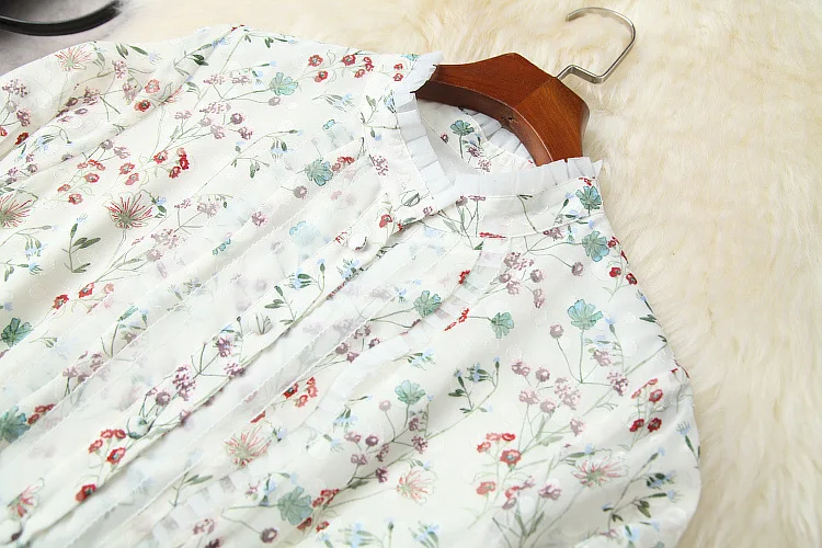 

European and American women's clothing spring 2021 new Seven-point sleeve collar Printed elasticated waist pleated dress