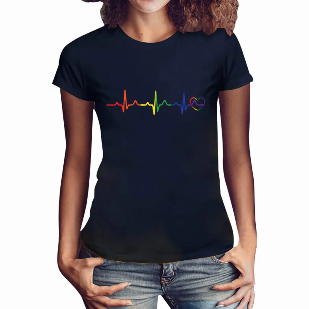 Женская Радужная футболка для девочек большие размеры с принтом эластичная