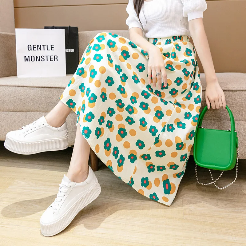 

Women's Floral Skirt Summer 2021 New Korean Style Retro Color Matching Large Swing Skirt Mid-Length Casual A- line Dress