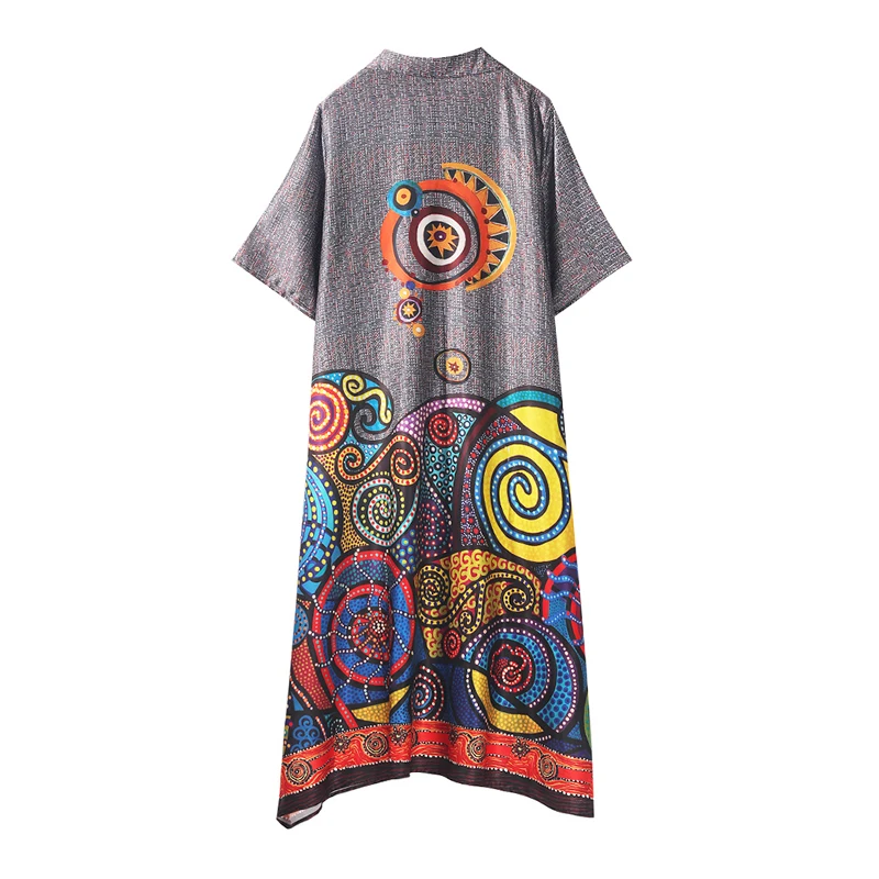 

XIZIHUPAN Elegant Print Dress For Women Lapel Short Sleeve High Waist Casual Loose Mid Dresses Female 2021 Summer Clothing Style